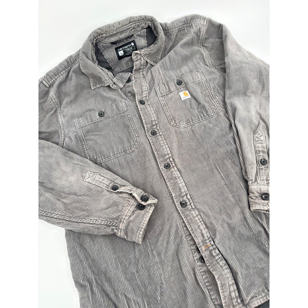 Carhartt Corduroy Shirt Jacket Loose Fit Y2K Men Size Large Gray Button Front